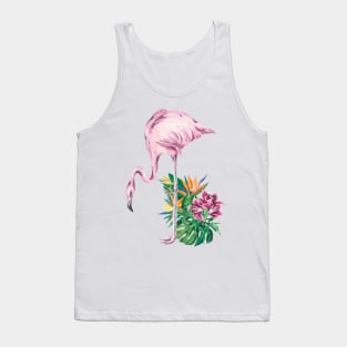 Pink Flamingo and Tropical Flowers Watercolor Art Tank Top